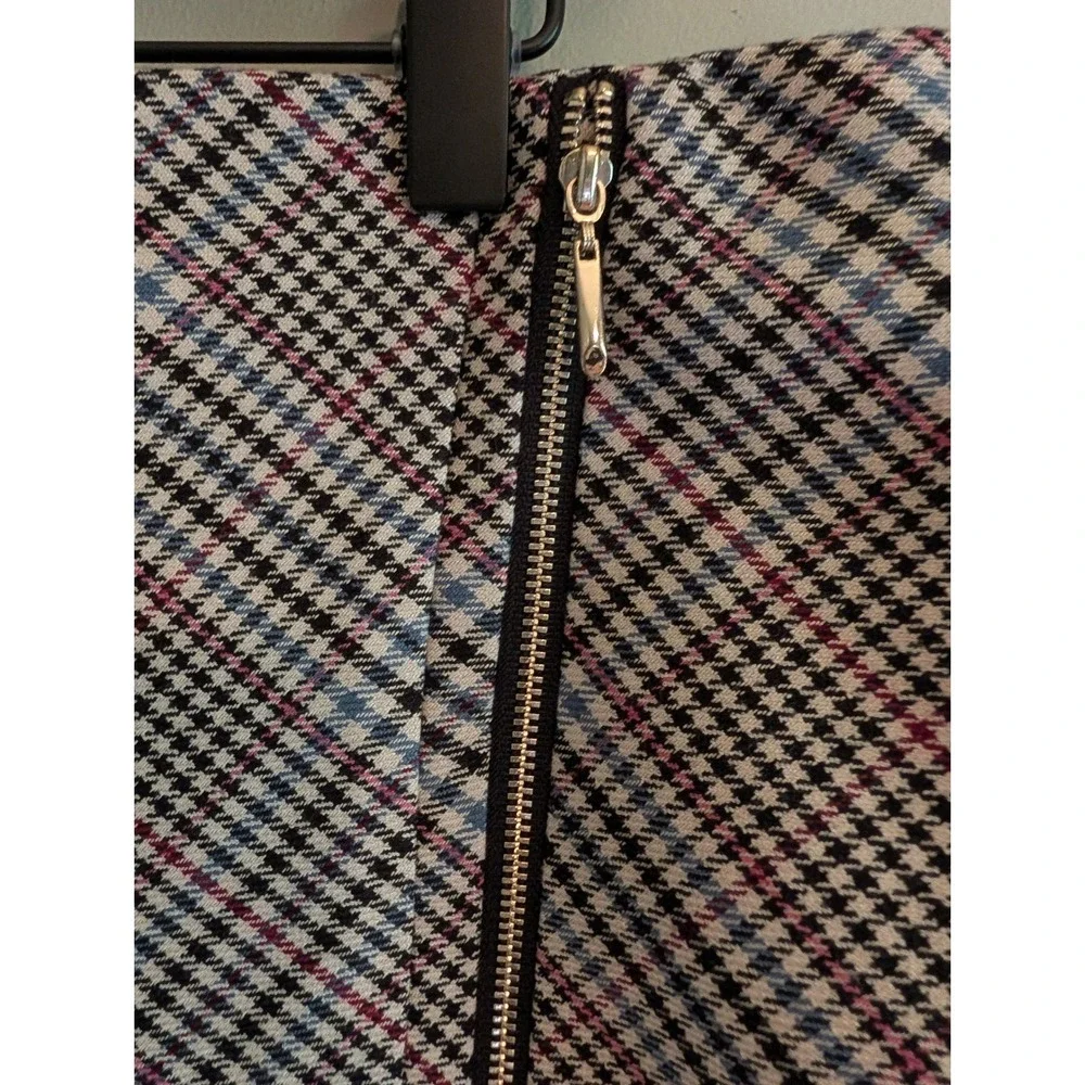 White House Black Market Plaid Mini Skirt Blue Burgundy Zip Front Womens 14